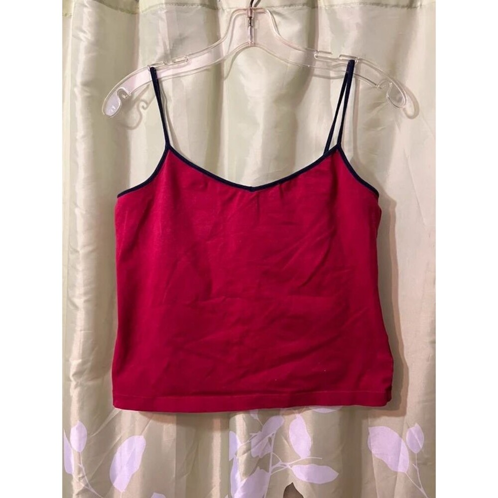 Red and navy trim crop cami tank top